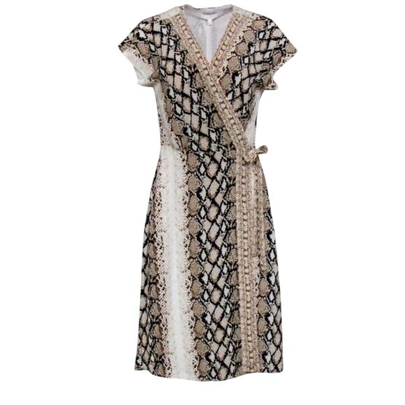 Joie Porcelain Bethwyn C Snakeskin Print Wrap Style A-Line Cap Sleeve Dress SM - Picture 1 of 16